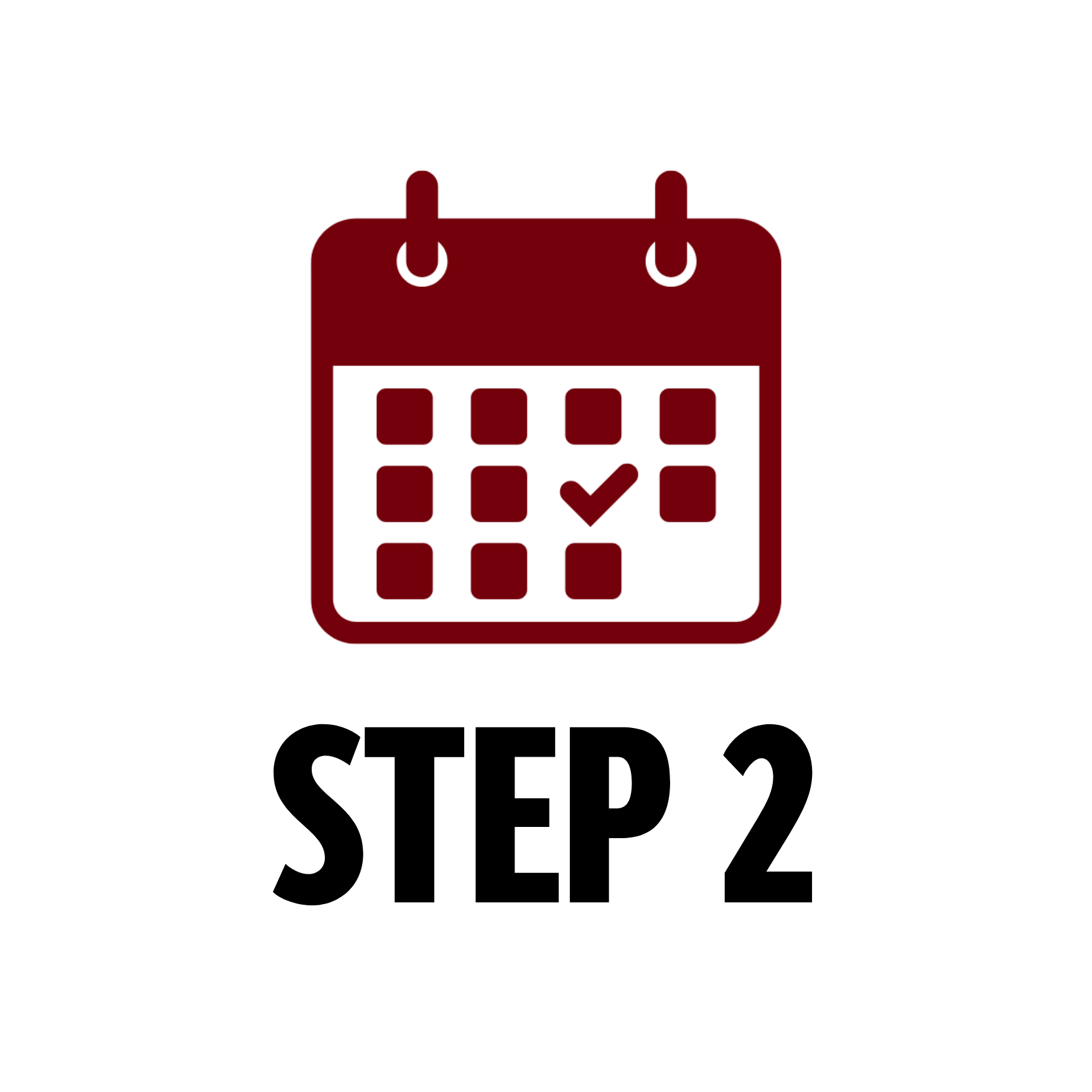 Calendar icon with step 2 underneath.