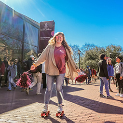 Student roller blading on Greene Street 