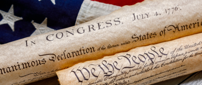 photo of the declaration of independence on a flag