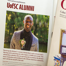 Photo of alumni magazines.