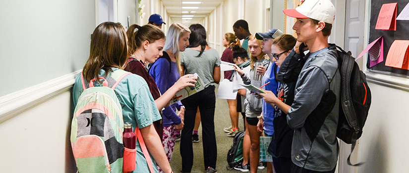 Students waiting in hallway