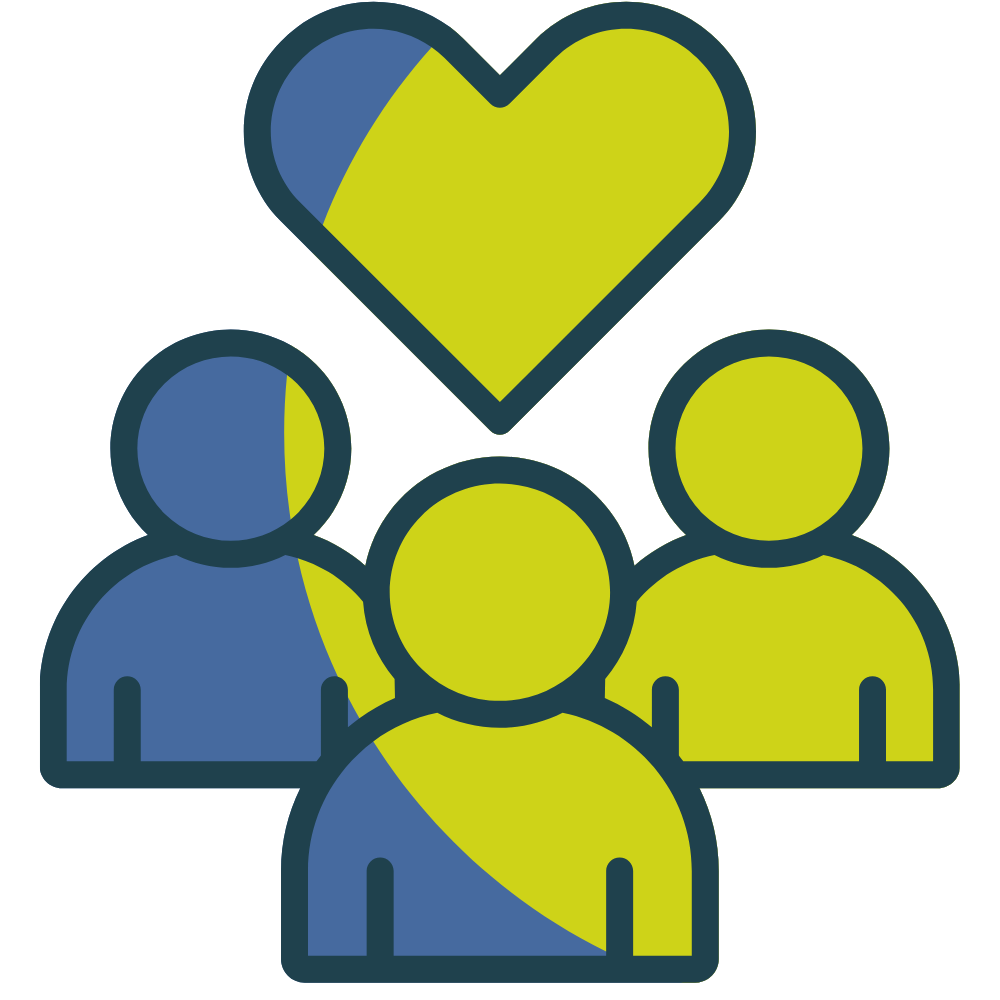 icon of people and heart in green and blue
