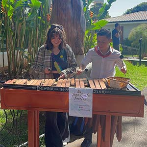 Palmer Bowles plays the marimba at Doka Coffee Farms.