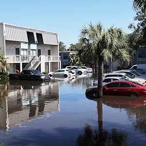 Flooded cars in Clearwater, Florida, after the arrival of Hurricane Milton on October 10, 2024.