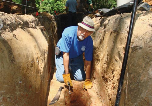 Talwani looks for evidence of pre­historic earthquakes at Fort Dorchester in Summerville, South Carolina.